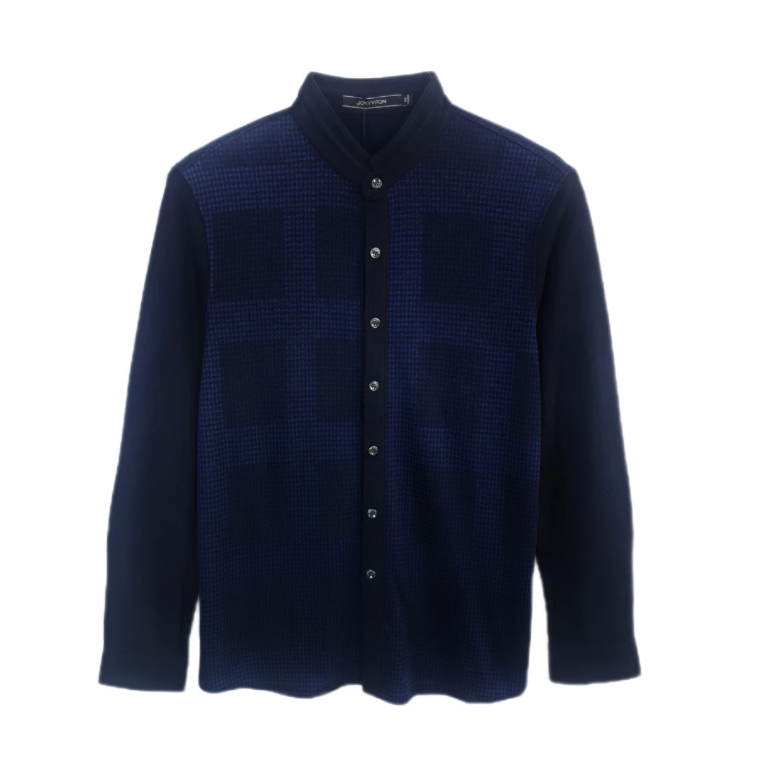 JONY17161男士春秋长袖衬衣商务时尚休闲舒适撞色立领长袖衬衫