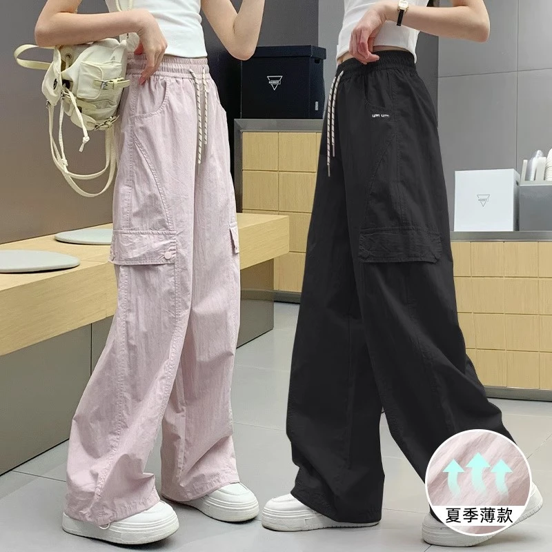 女童工装裤夏季薄款裤子2025新款女大童宽松防蚊透气直筒休闲裤