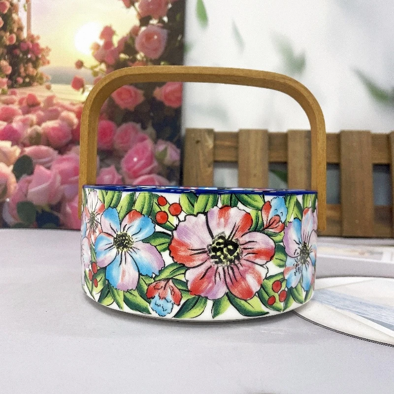 【曼朵朵】七彩花系列6英寸提手水果碗