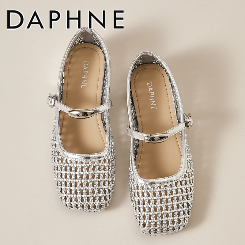 达芙妮编织镂空单鞋女2025夏季新款一字带凉鞋不累脚浅口玛丽珍鞋