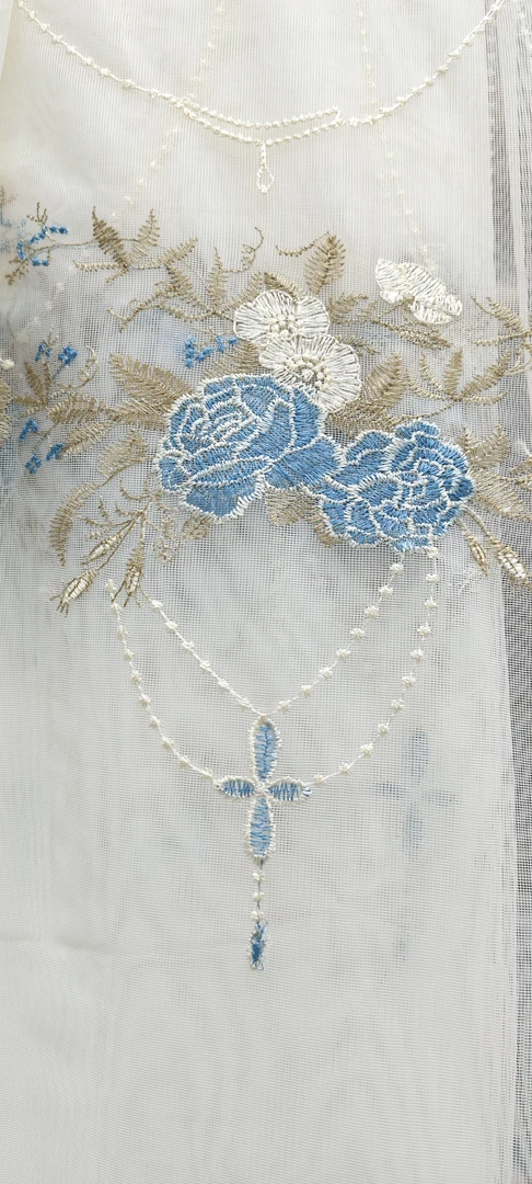 0025蓝色妖姬蓝玫瑰法式浪漫吊篮绣花成品纱（不送挂钩）