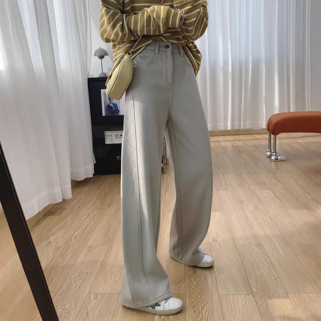 【衫上】松弛感高腰显瘦加厚加绒弯刀牛仔裤女冬季裤子宽松显瘦垂感