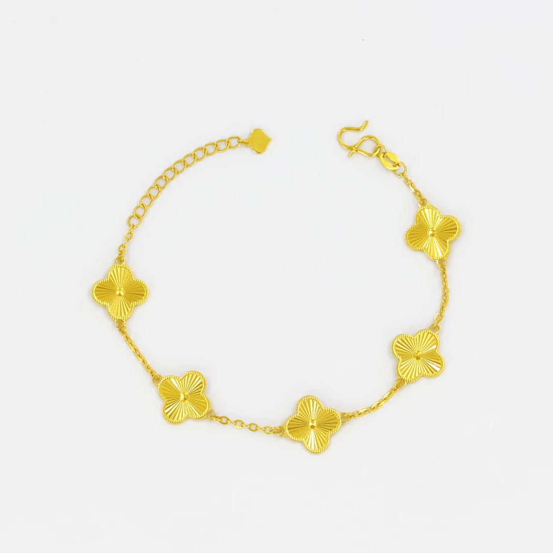 足银手链 足银999镭射五花四叶草手链轻奢时尚经典大气休闲百搭