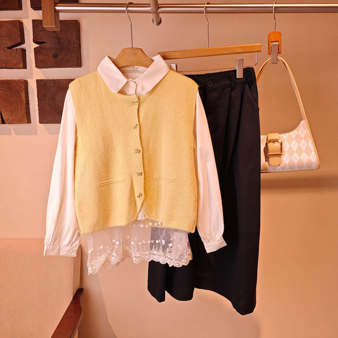 2025马甲衬衫真两件套秋季新款衬衫修身气质款淑女职业休闲时尚