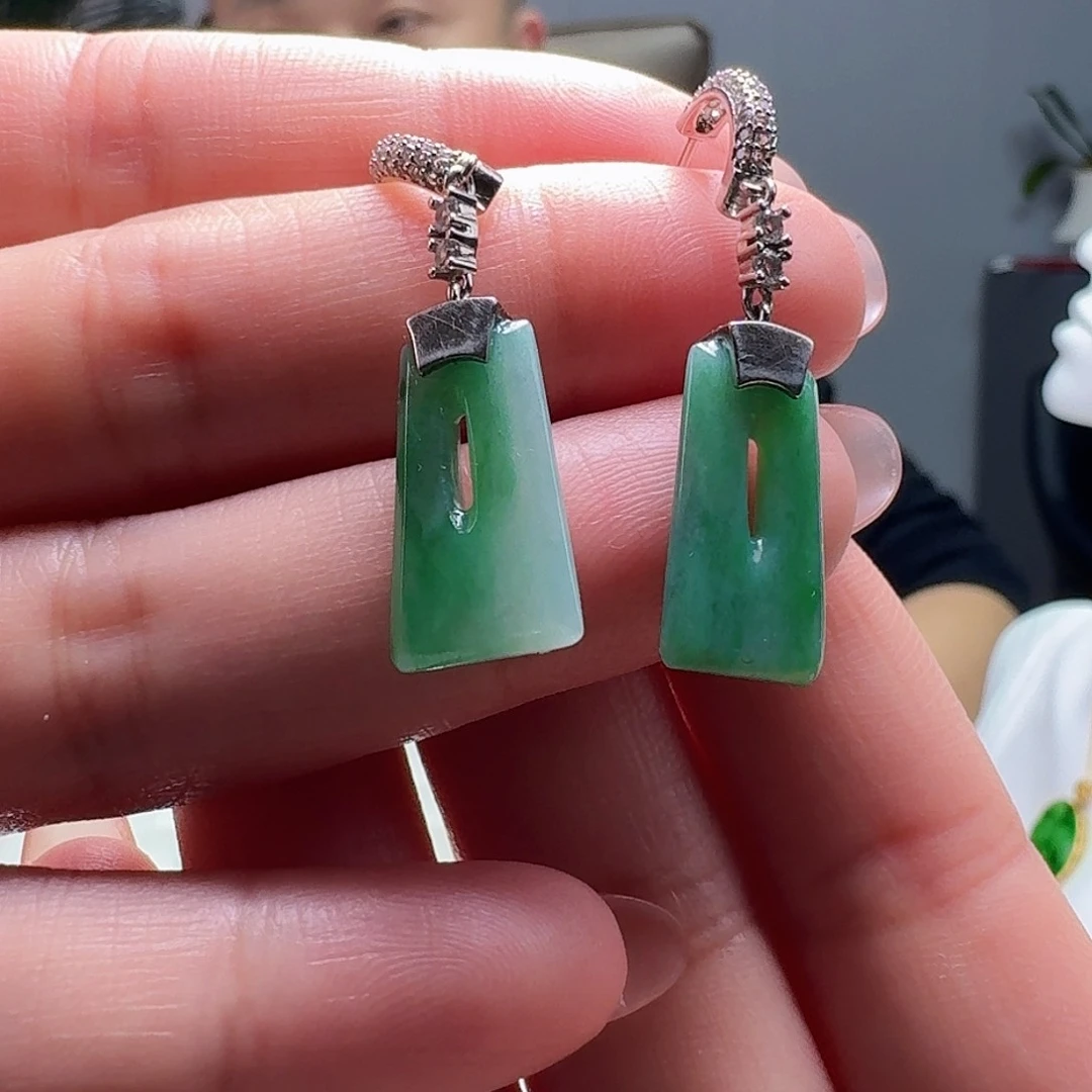 翡翠耳饰银S925镶嵌天然