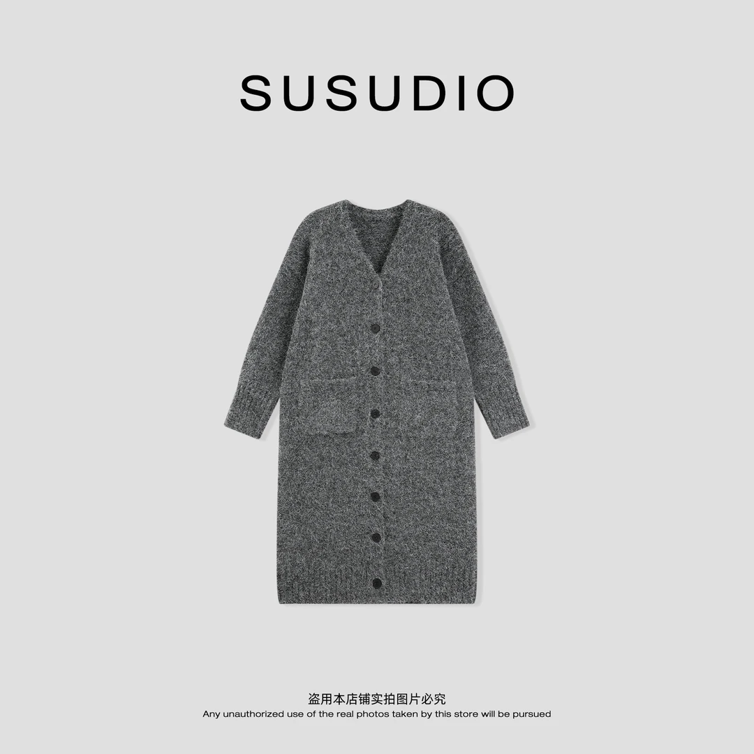 SUSUDIO 绵羊毛 秋冬季慵懒长款保暖拉毛软糯毛衣开衫 70327