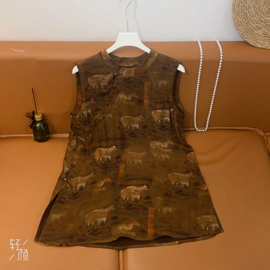 【羊马青城-奥黛衫】冠乐绉 香云纱 40姆米重缎无袖立领上衣