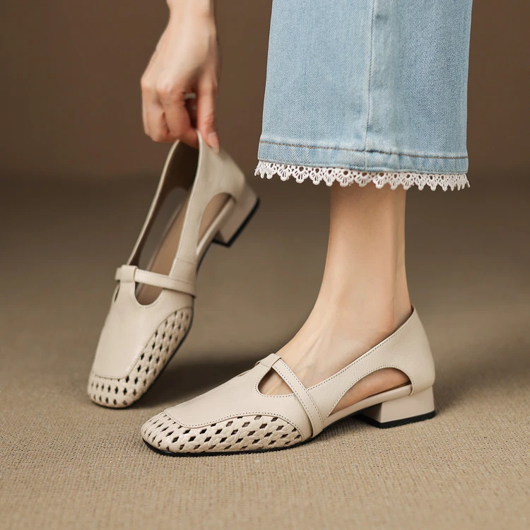 单鞋手工编织2025新款春夏镂空时尚2025春夏新款小众法式优雅