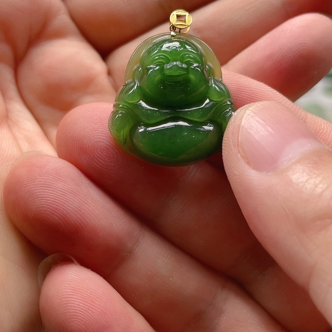 和田玉（碧玉）颈饰18K金镶嵌