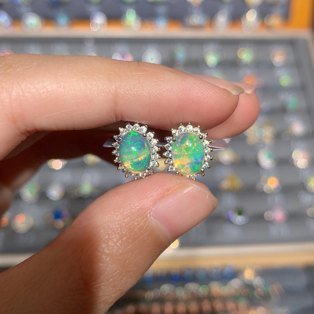 银S925镶嵌欧泊欧泊耳饰y