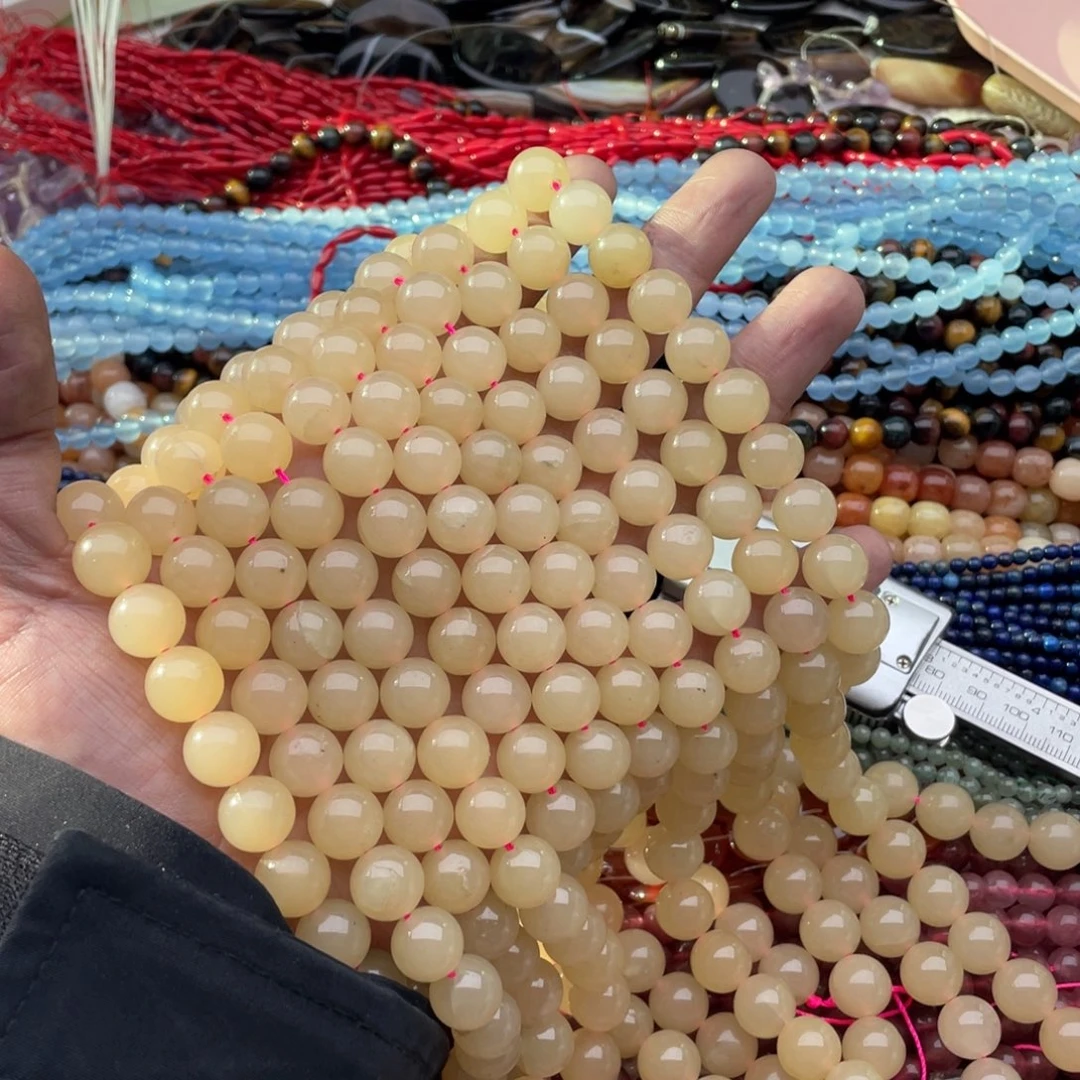 玛瑙/玉髓珠宝半成品未镶嵌一条装11.8mm左右嫩黄玉髓圆珠