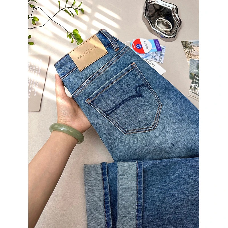 早秋新款九分牛仔裤女爆款2025高腰显瘦提臀窄版直筒小个子烟管裤