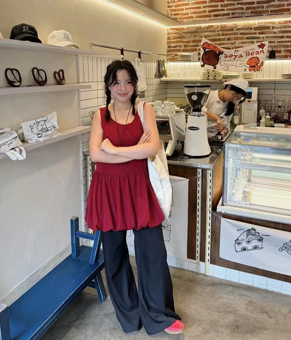 2025新款法式花苞背心蓬蓬收腰无袖小上衣7154