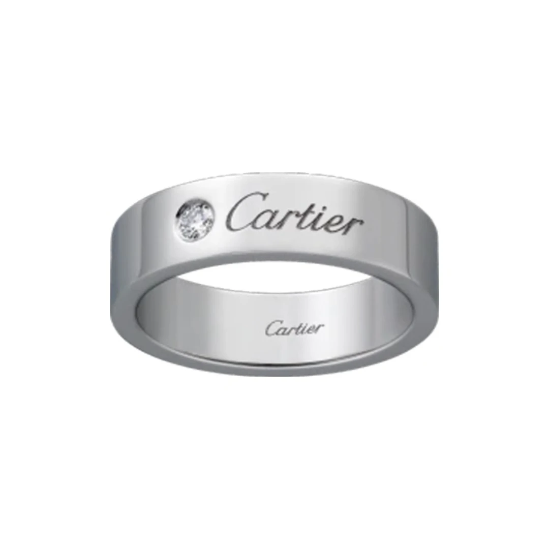 99新 Cartier/卡地亚 C de系列 铂金宽5mm 签名单钻戒指 57码
