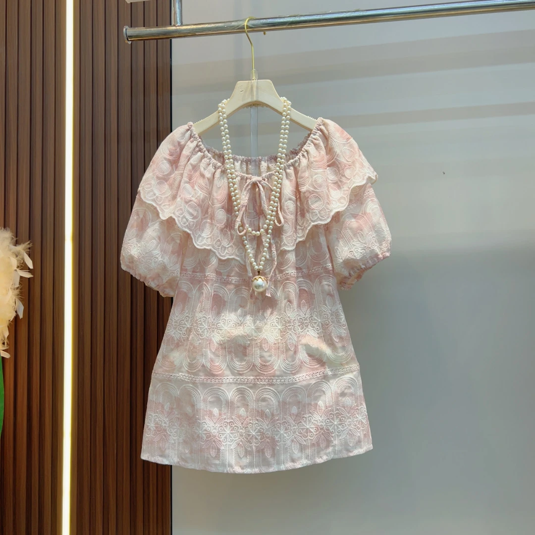 欧洲站夏季新款大码女装时尚短袖甜美一字肩碎花上衣显瘦宽松5119