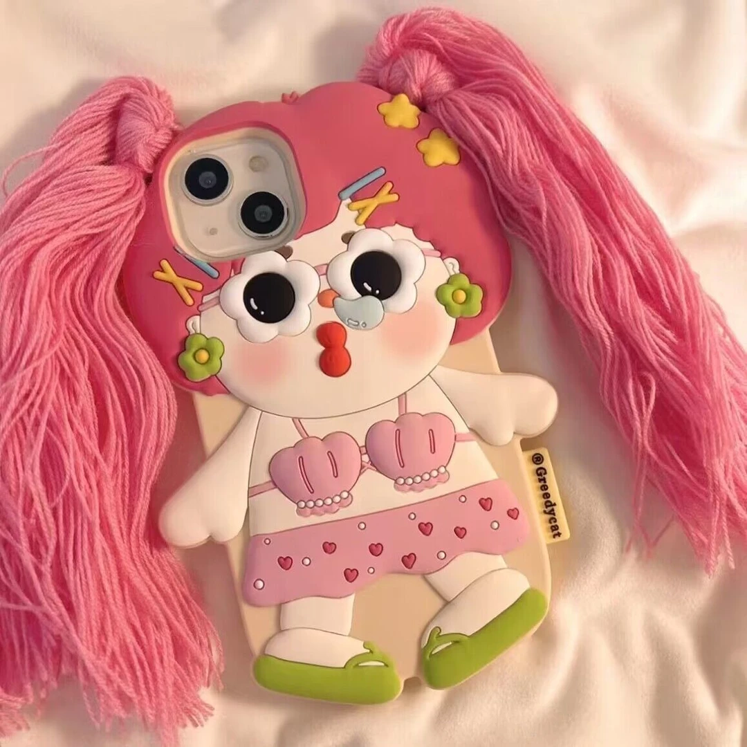 搞怪比基尼辫子女孩防摔苹果15promax手机壳14硅胶13软12女11可爱
