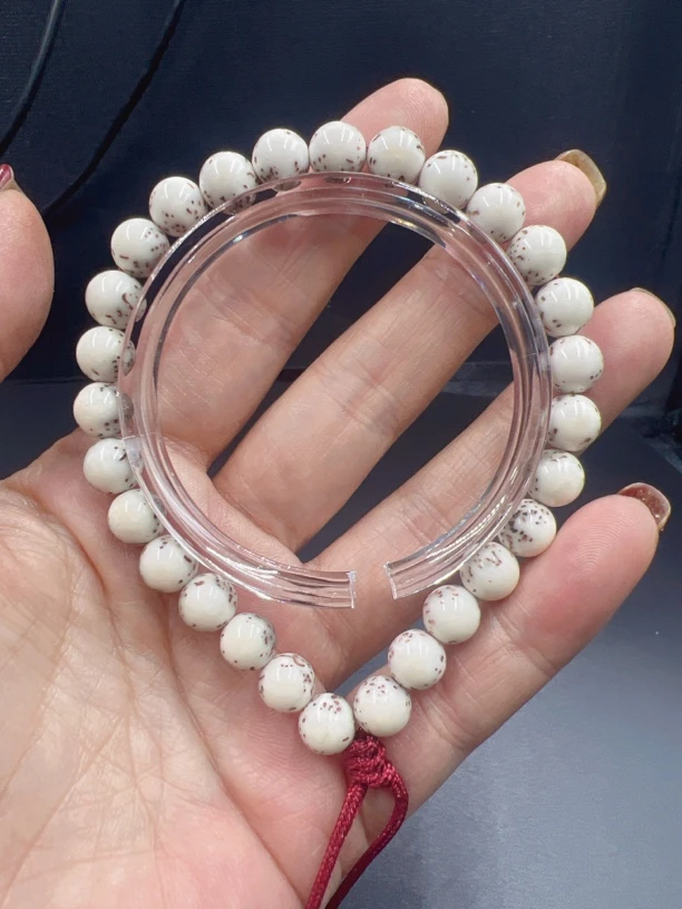 星月菩提精品石玉料骨瓷白圆珠手持尺寸8mm高油高密易变色