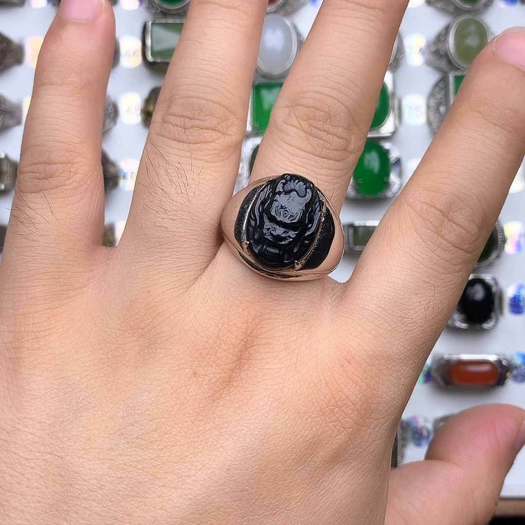 和田玉戒指银S925镶嵌