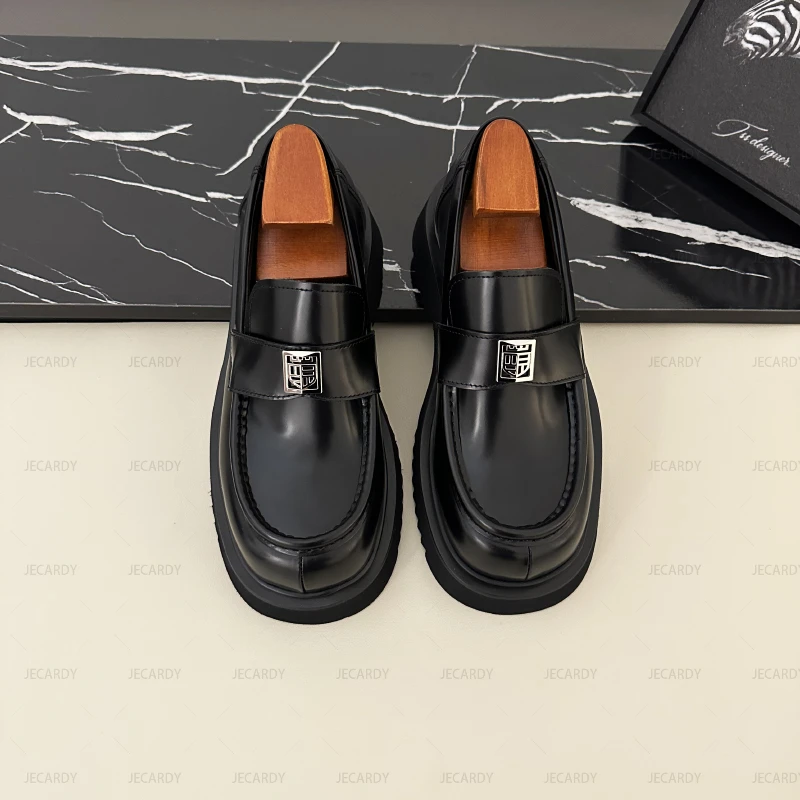 春秋新款厚底商务百搭潮流英伦风一脚蹬马衔扣亮面乐福鞋男款皮鞋
