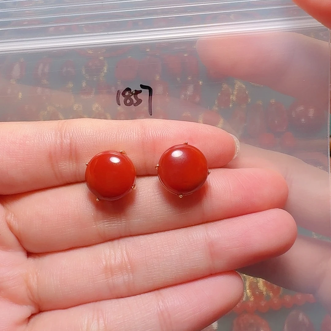 南红玛瑙银S925镶嵌耳饰