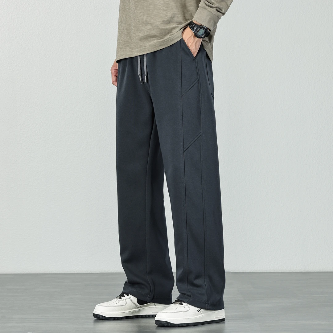 2025秋冬针织运动卫裤男士直筒垂感休闲裤宽松百搭阔腿加绒长裤子