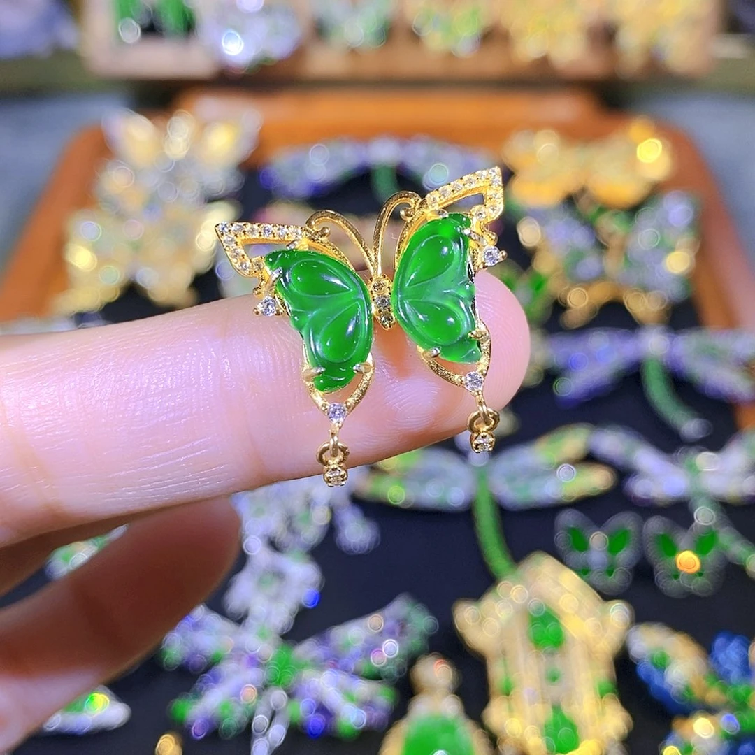 吊坠(不含链)银S925镶嵌翡翠