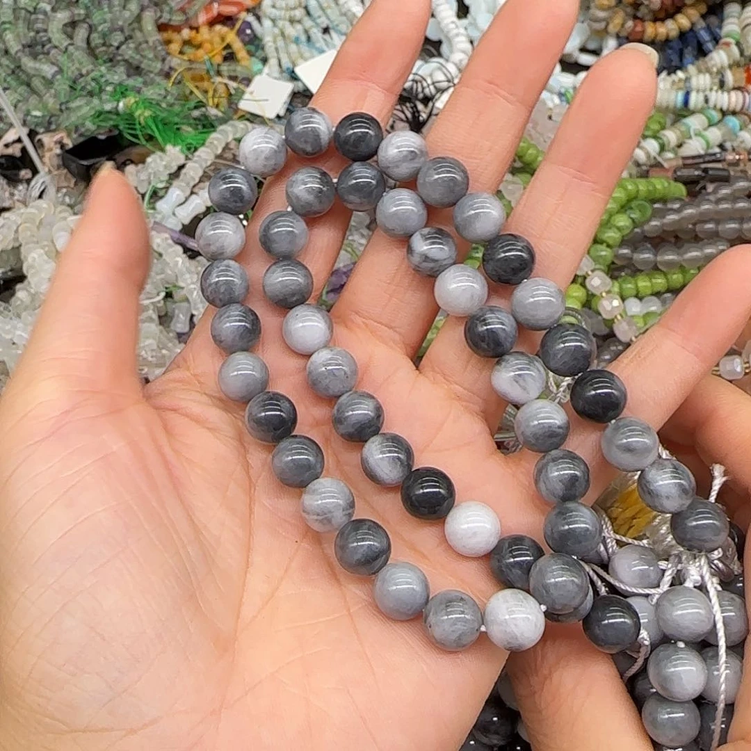 玛瑙/玉髓合金珠宝半成品鹰眼石8mm一条