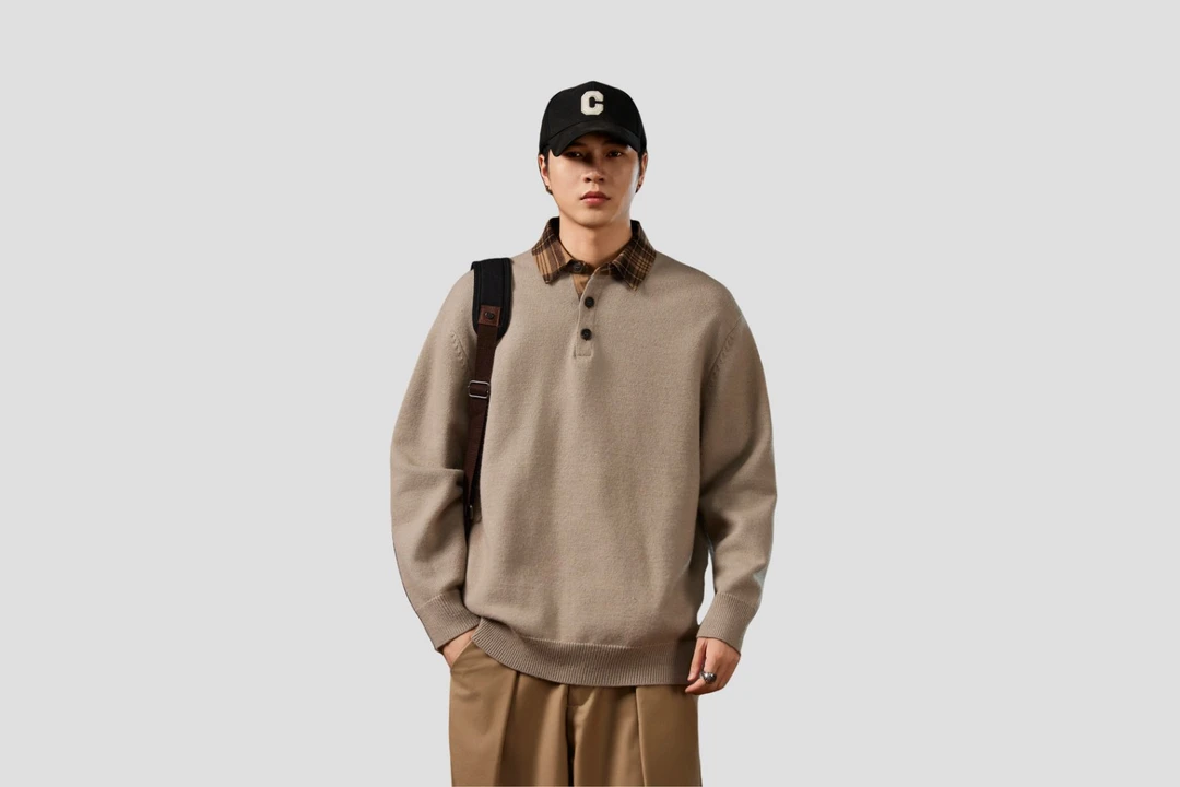 IDVpolo男士男秋季格子假两件宽松拼接毛衣秋冬针织衫ALL