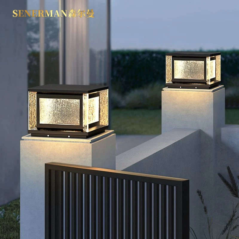 室外大门太阳能户外特亮防水柱头灯三色冰裂纹阳台自建房灯围墙灯