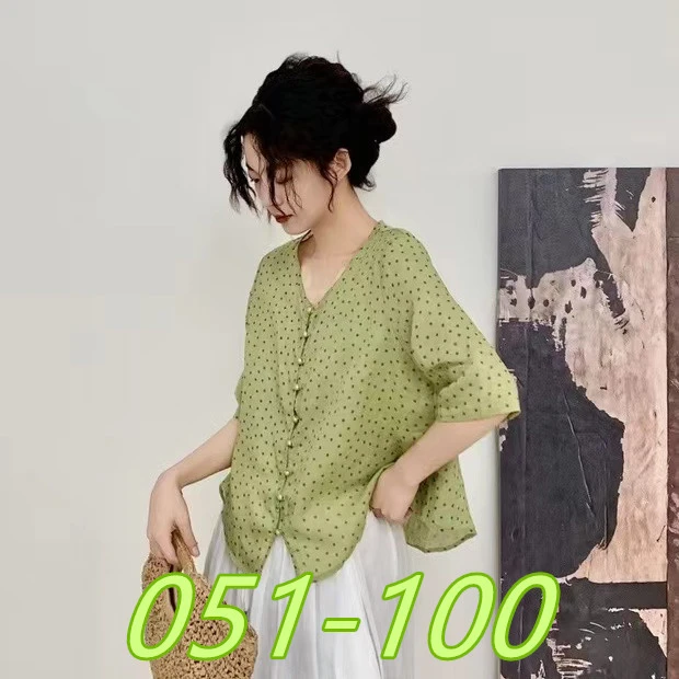 【051-100】夏季新款苎麻设计女士短袖衬衫外套女上衣