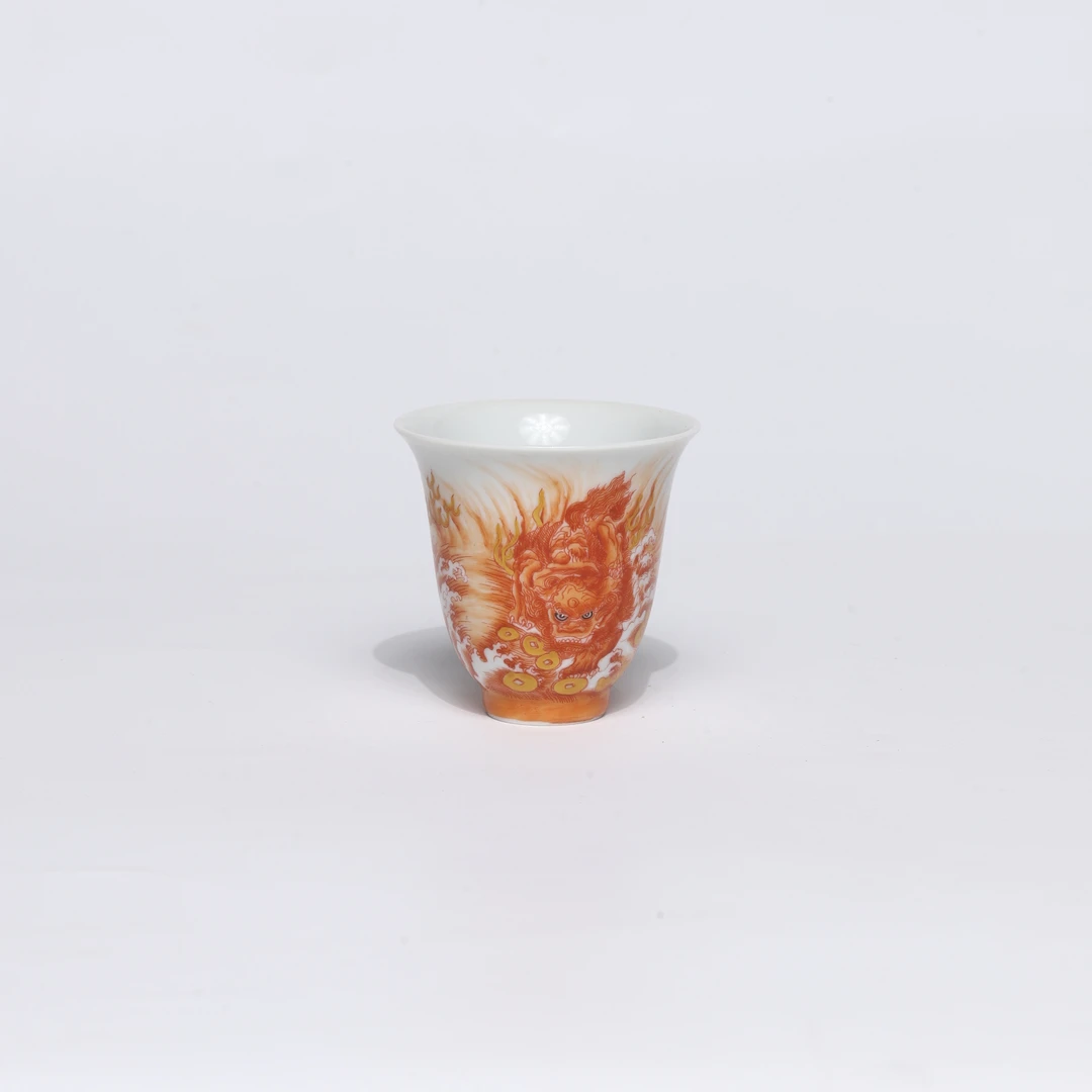 【非遗茶空间】景德镇产 矾红貔貅闻香杯  家用瑞兽闻香杯
