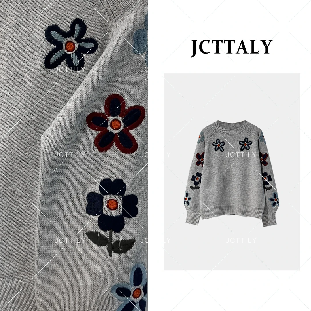 【宠粉价】秋冬新款设计感花朵提花刺绣针织衫毛衣JC-A2885