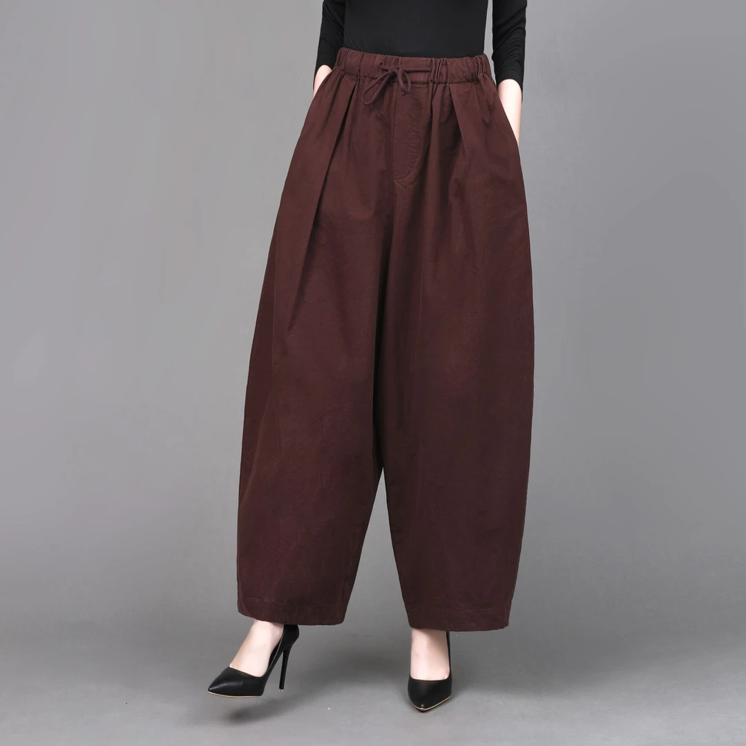 2025秋季新款文艺复古精致棉灯笼裤阔腿裤宽松休闲萝卜裤女九分裤