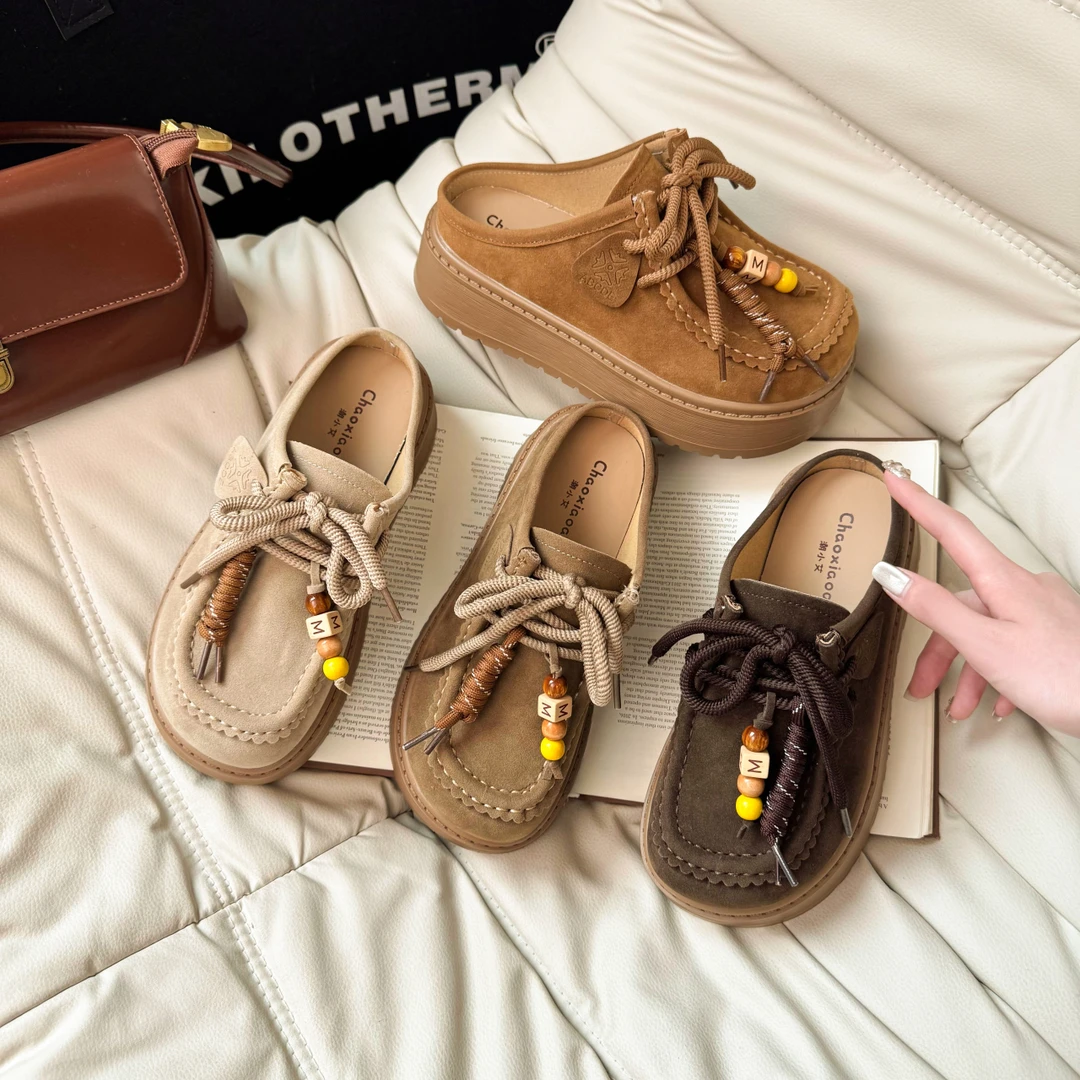 厚底勃肯鞋拖鞋女2025年秋季新款复古串珠百搭松糕底新款勃肯鞋