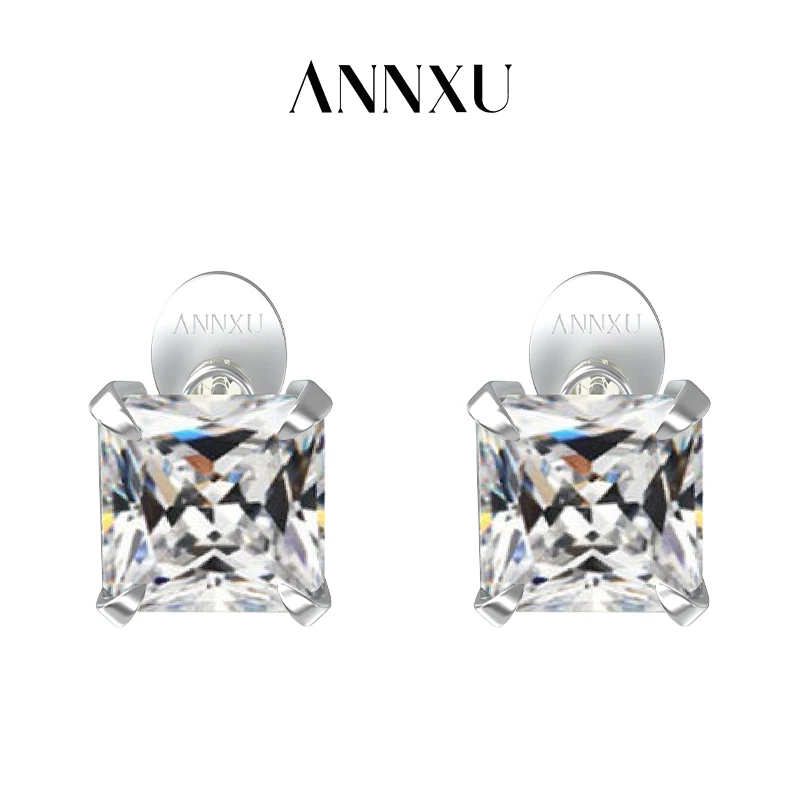 ANNXU 铜合金合成锆石耳饰 璀璨系列冰花切闪烁方形耳钉