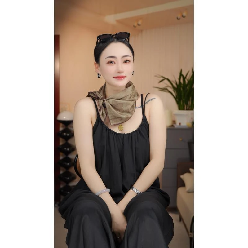 P9【柔褐】新款棉质双面65*65围巾方巾