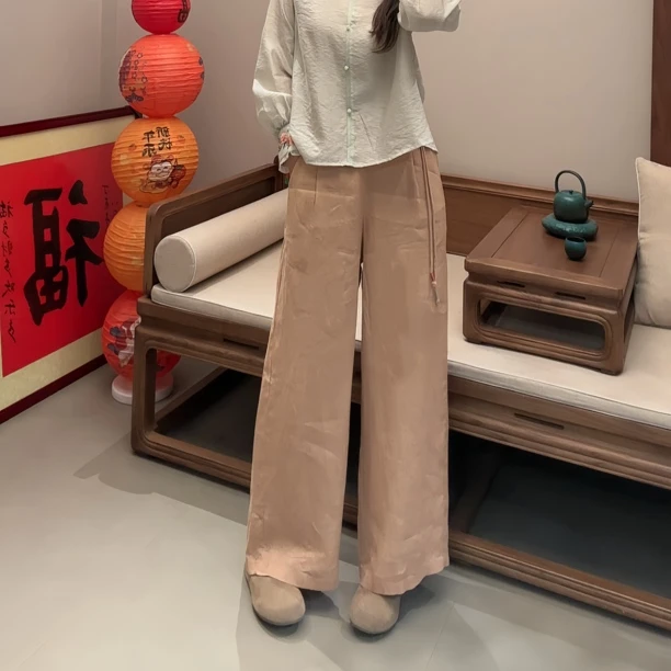 『蝶家』新中式亚麻显瘦直筒裤宽松百搭阔腿裤2555