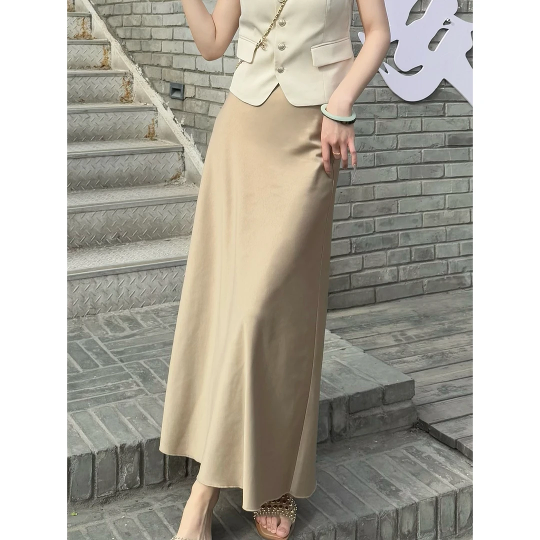 GIRDEAR/哥弟「月华凝金」高腰显瘦时尚中长款垂感半身裙1200388