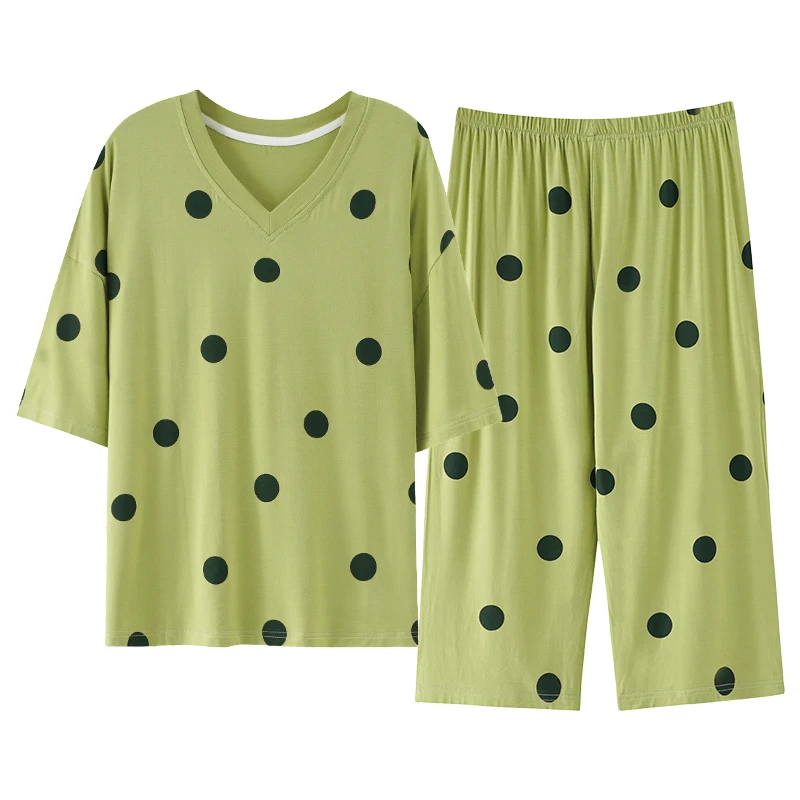 夏季莫代尔睡衣女套装加大加肥宽松短袖七分裤夏天薄款凉感家居服