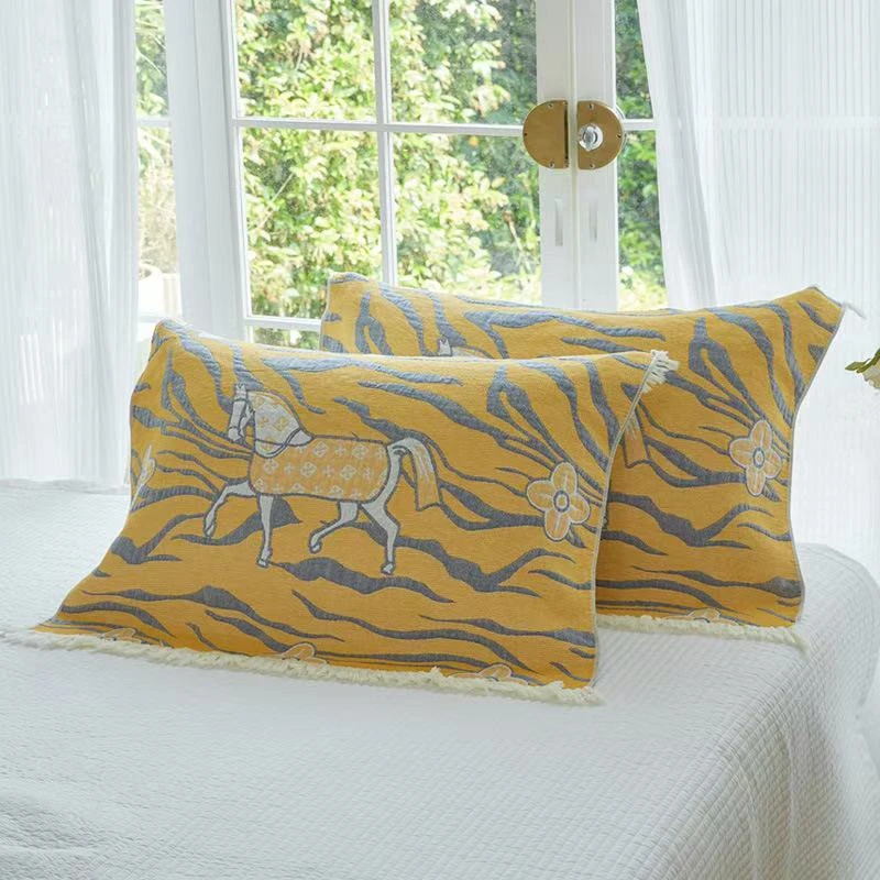 【马艺一对枕巾】纯棉纱布枕巾大号高档纱布枕头巾全棉吸汗流苏款