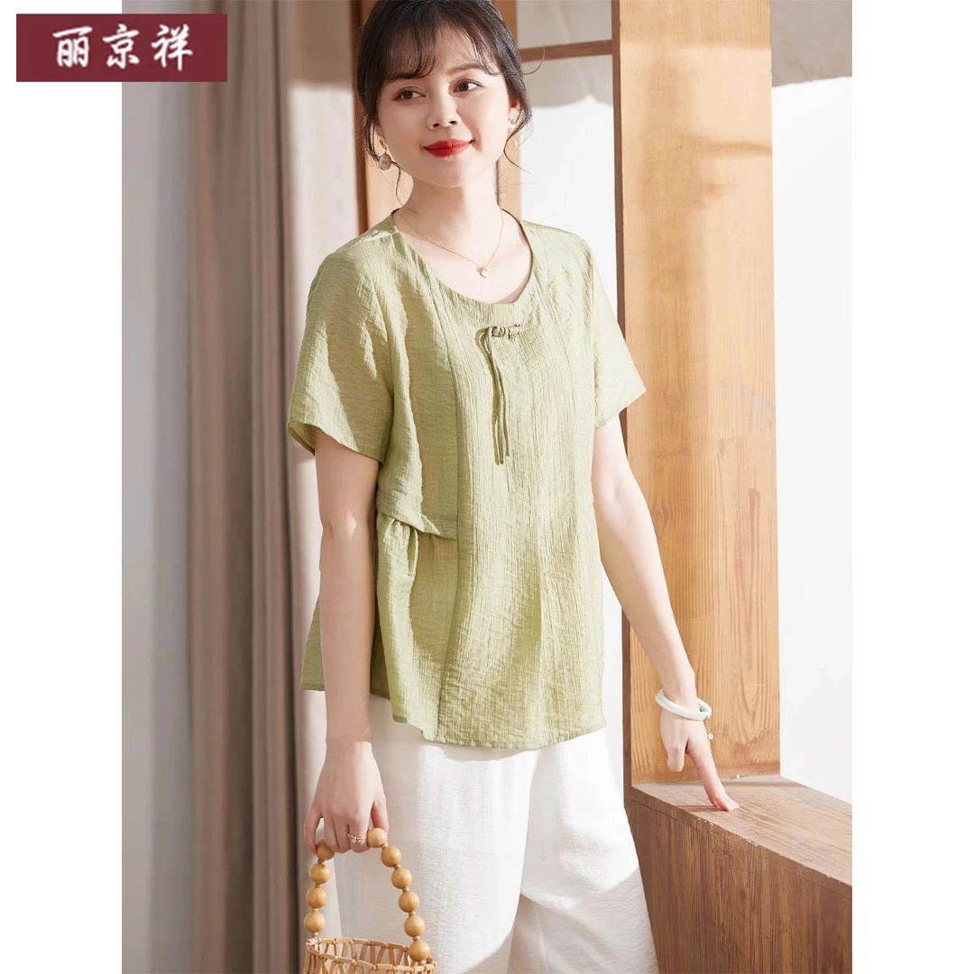 母亲节妈妈夏洋气新中式小衫2025新款中老年女装夏装短袖T恤上衣