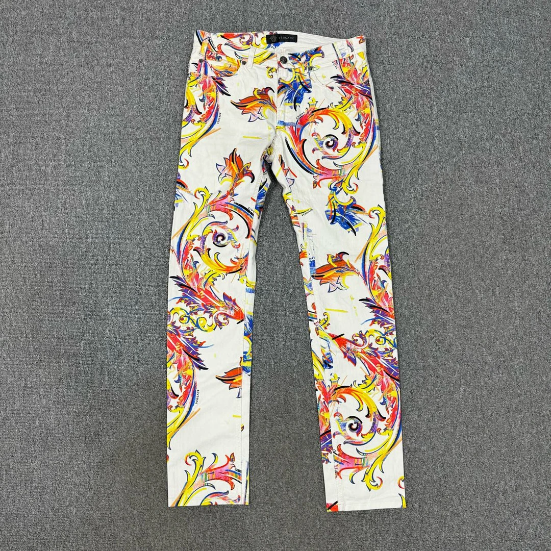 99新 VERSACE/范思哲 11952832  主线印花长裤 31码