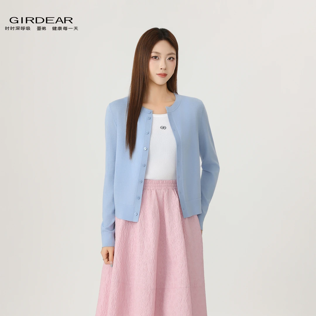 GIRDEAR/哥弟早秋新款羊毛针织衫简约慵懒风圆领针织开衫148061