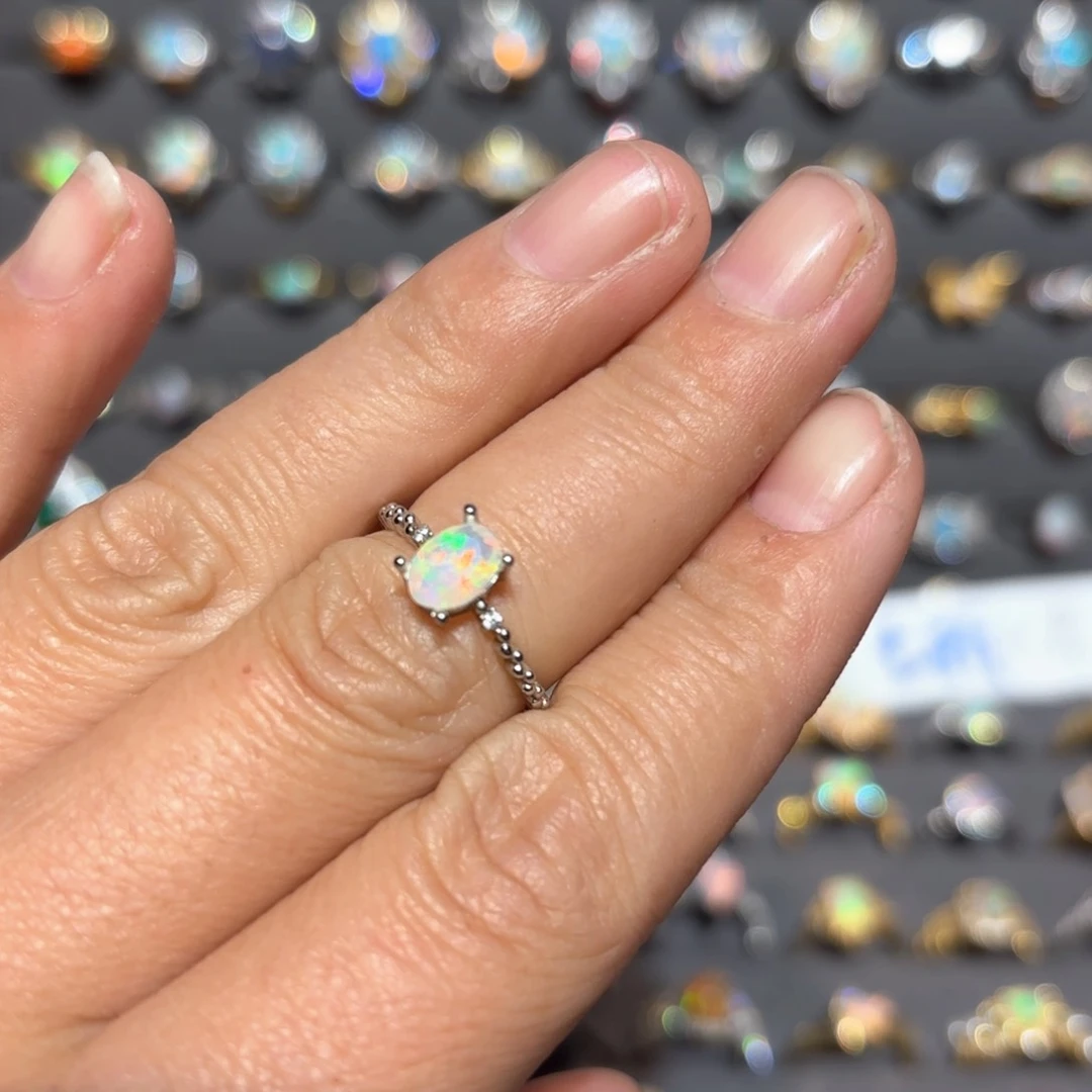 欧泊戒指银S925镶嵌欧波戒指