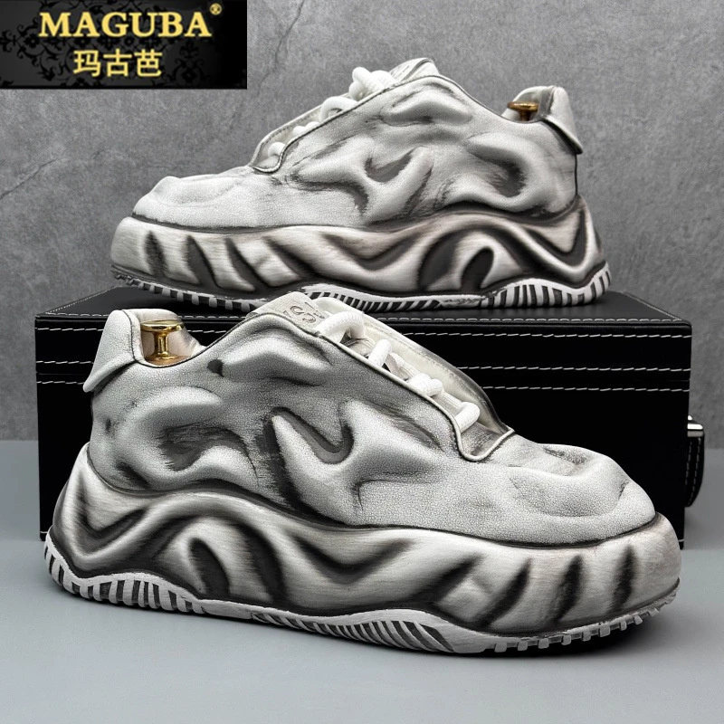 玛古芭老爹鞋男复古轻奢时尚厚底增高休闲鞋秋季皮面百搭舒适潮鞋