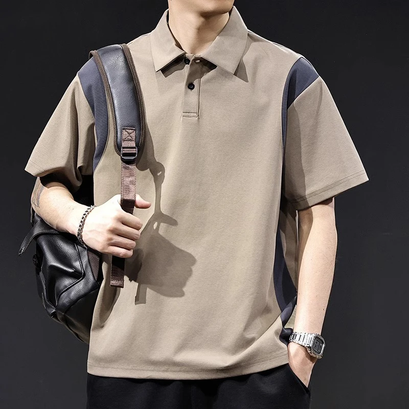 潮龛拼色拼接Polo衫短袖t恤男潮牌夏季2025新款高端美式复古体恤