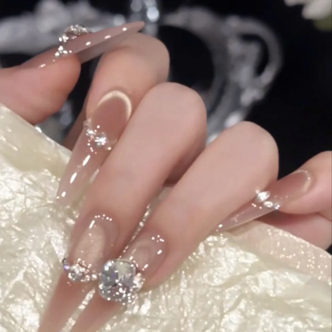 【冰茶香槟】纯手工穿戴甲 氛围感爆闪橘棕色反发式猫眼气质显白