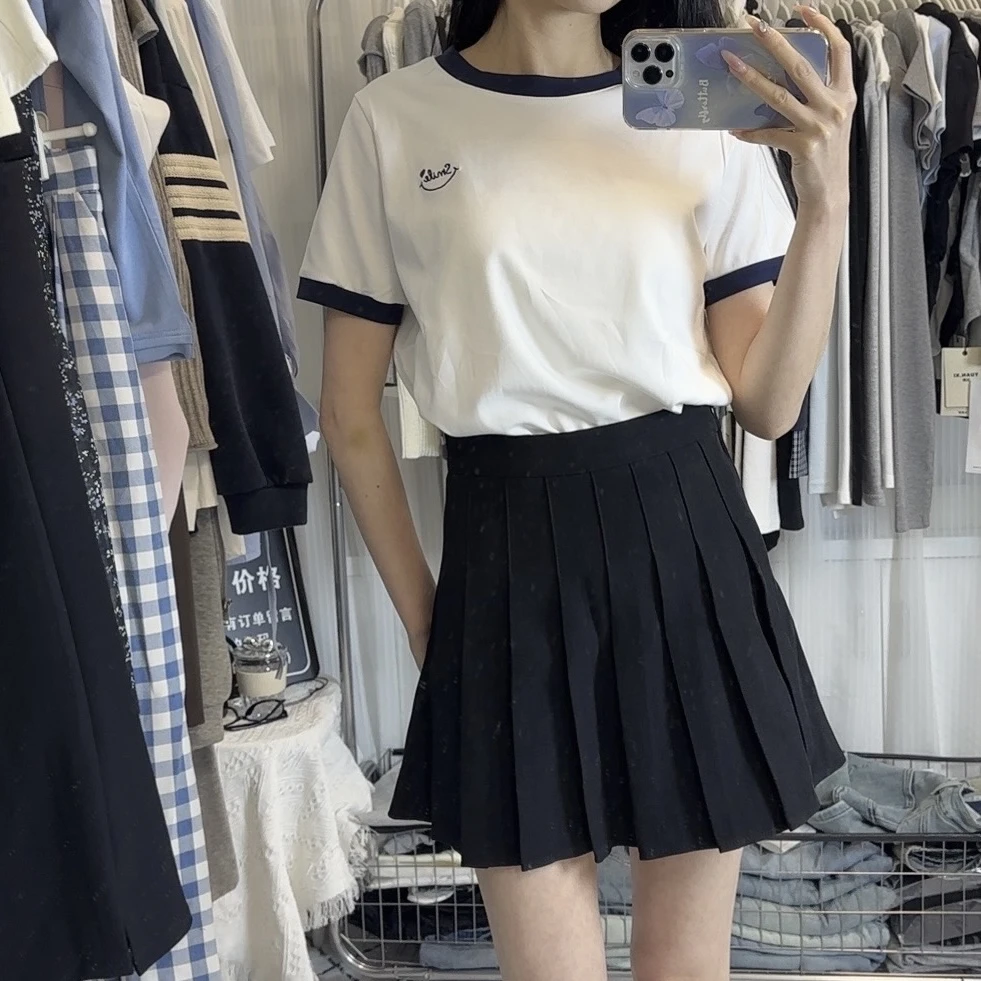 春夏新款撞色圆领字母半袖T恤