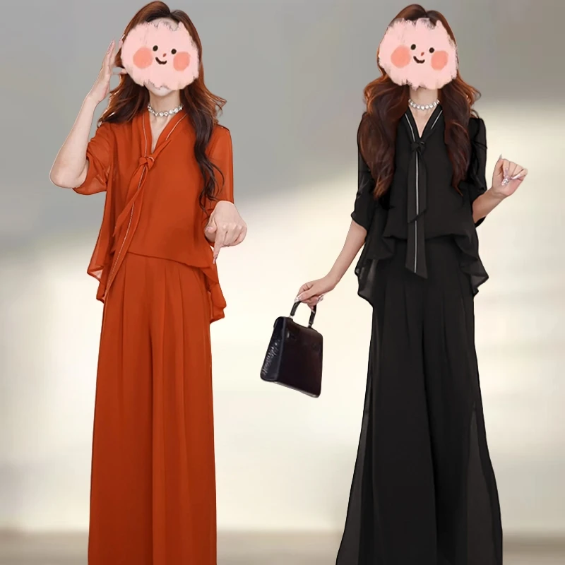 高端气质时尚裤套装女小个子早秋V领设计感拉链上衣+松紧阔腿裤子