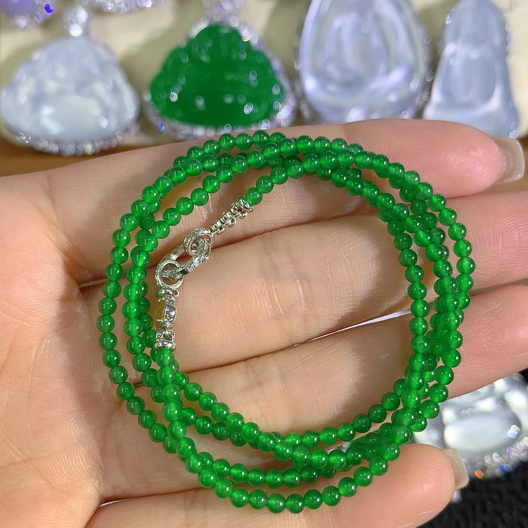 翡翠18K金镶嵌颈饰小米珠